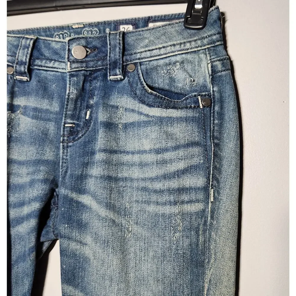 Miss Me Mid Rise Skinny Jeans Women's 26 Blue Denim Paint Splatter Distressed
